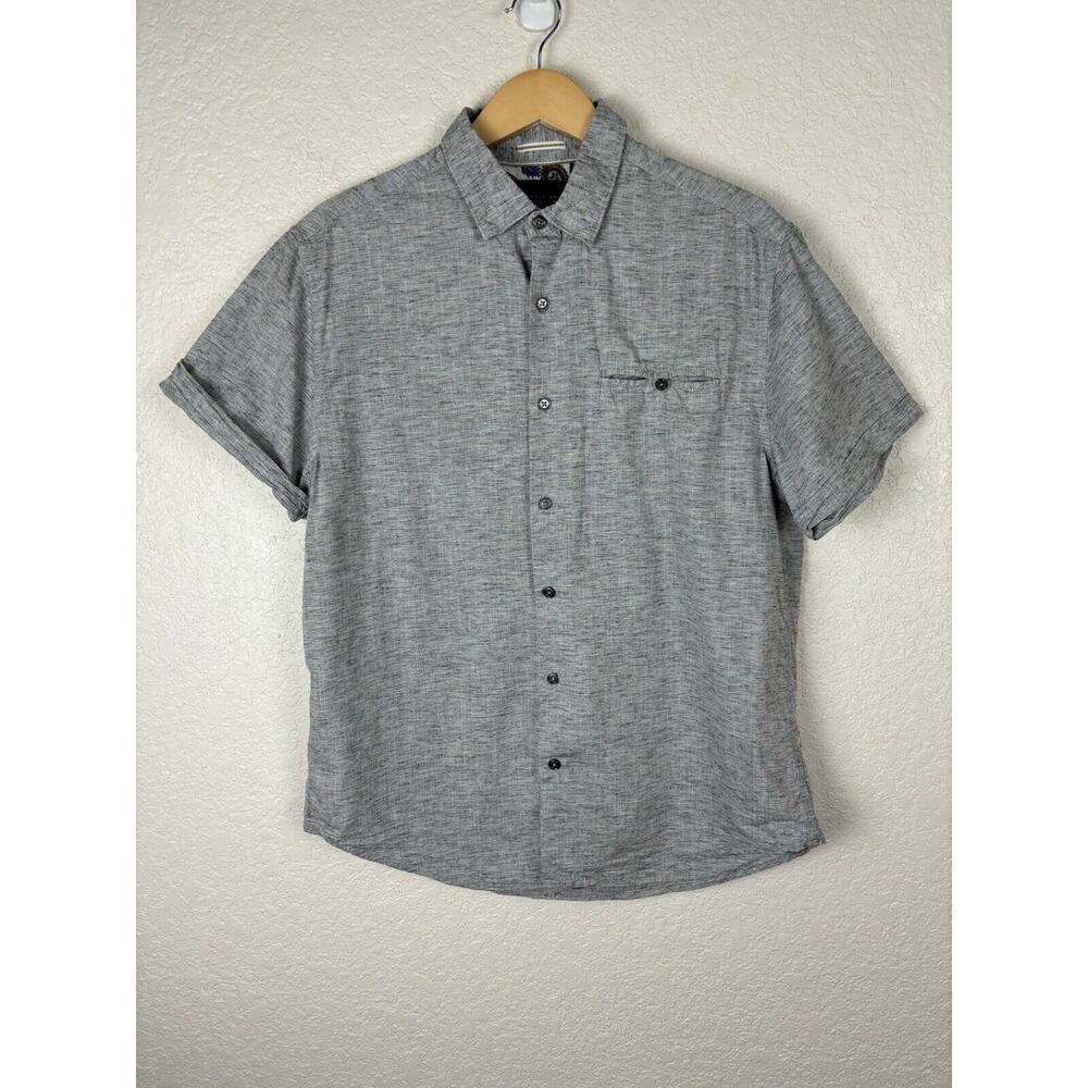 Cactus Man Ricky by Singh‎ Mens Button Up Shirt Size L Gray Paisley Short Sleeve